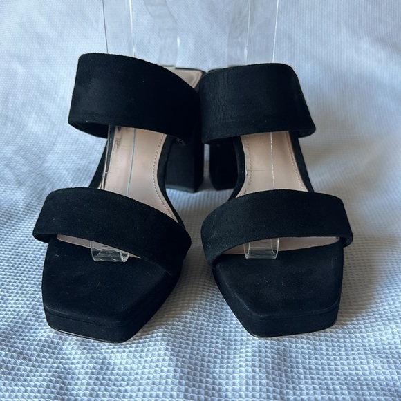 Zara Black Chunky Heel Suede 2 Straps Square Toe Sandals Size 39 (8) - Picture 6 of 12